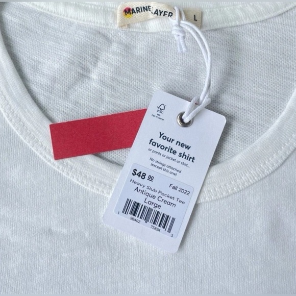 Marine Layer Men’s Vintage Heavy Slub Pocket Tee In Antique Cream Size Large NWT - Picture 6 of 7